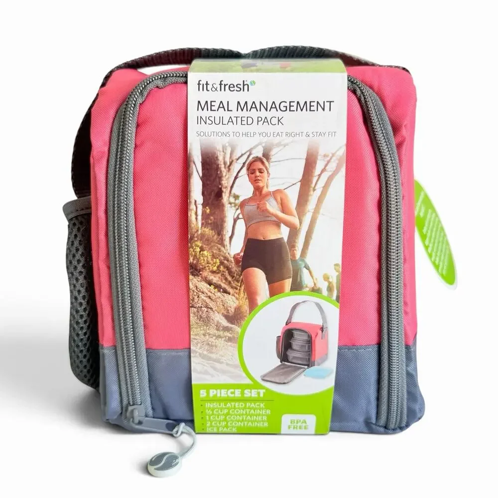 Fit & Fresh Meal Management Insulated Lunch Bag 5 Piece Set Containers Ice Pack
